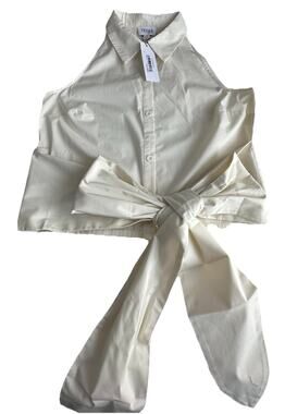 Terea By Andrea Pitter Women's Cream Sleeveless Button Up Front Tie Bow Medium